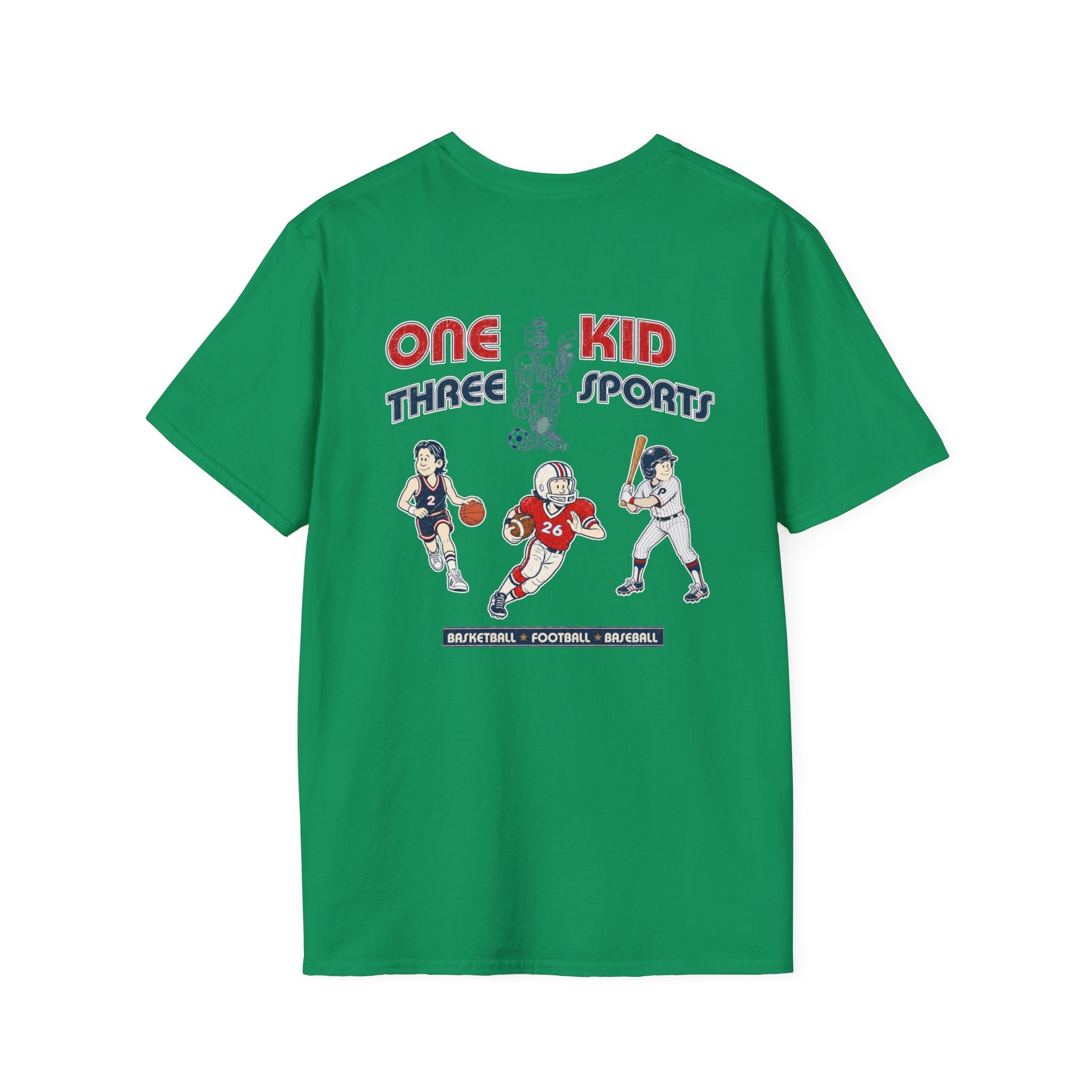 One Kid Three Sports Basketball Football Baseball Pep T-Shirt
