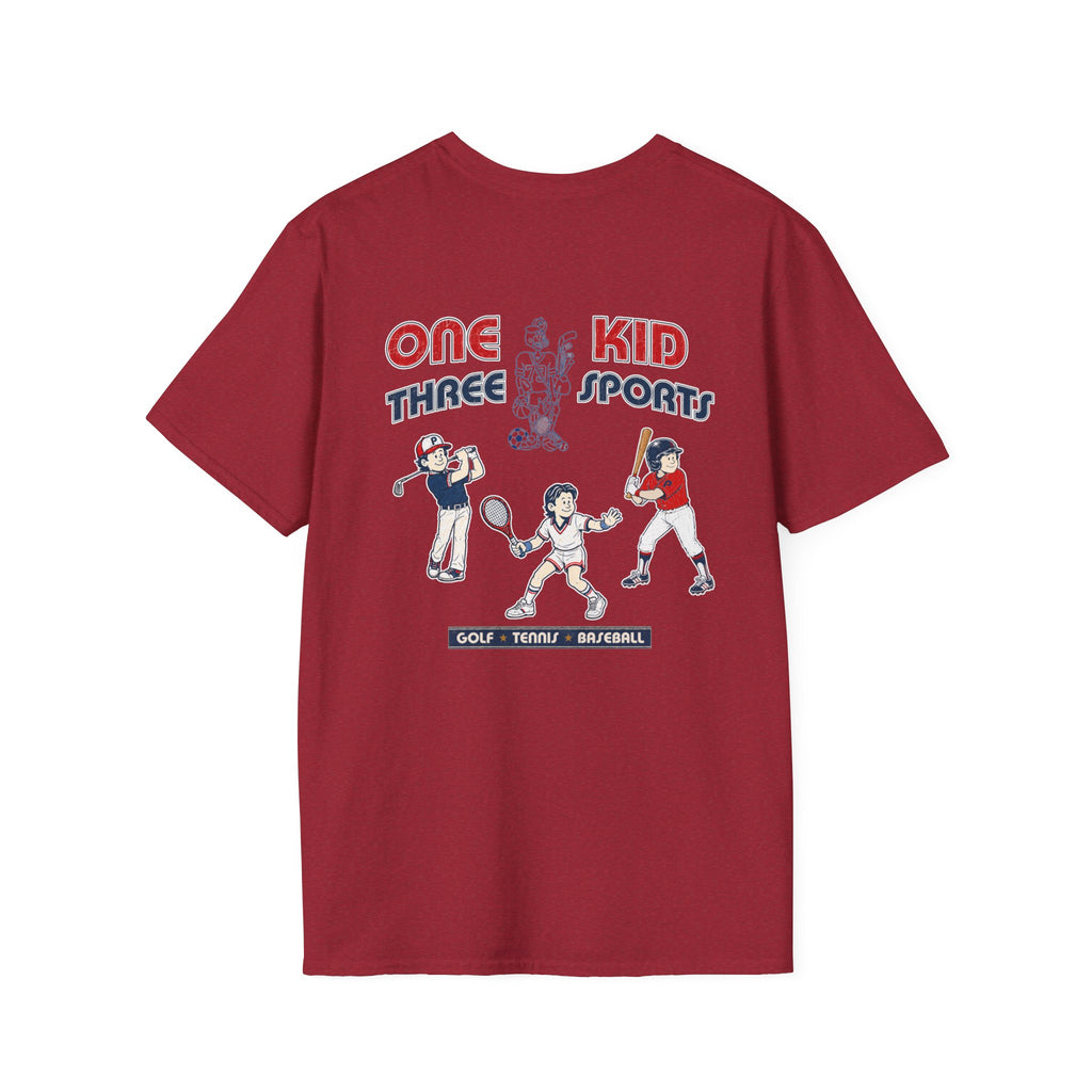 One Kid Three Sports Golf Tennis Baseball Pep T-Shirt