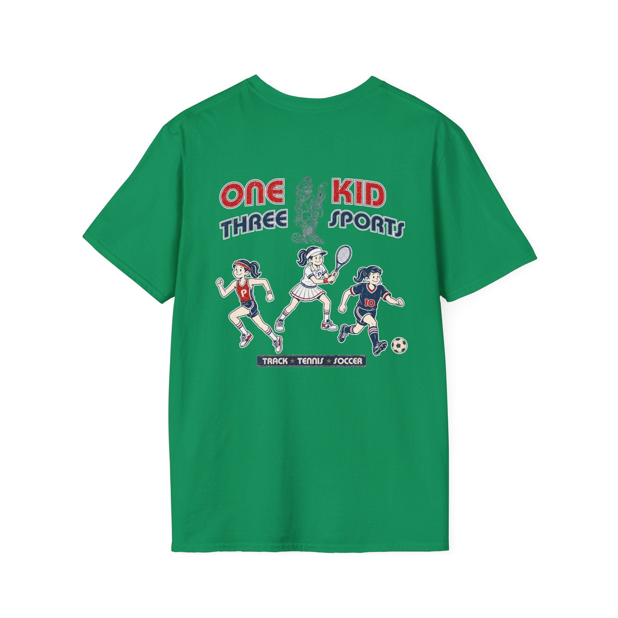 One Kid Three Sports Track Tennis Soccer Pepper T-Shirt