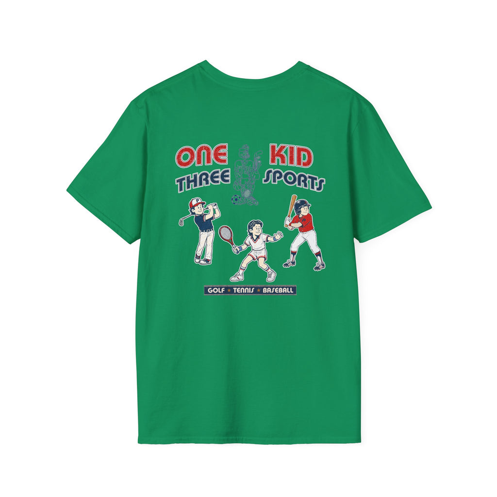 One Kid Three Sports Golf Tennis Baseball Pep T-Shirt