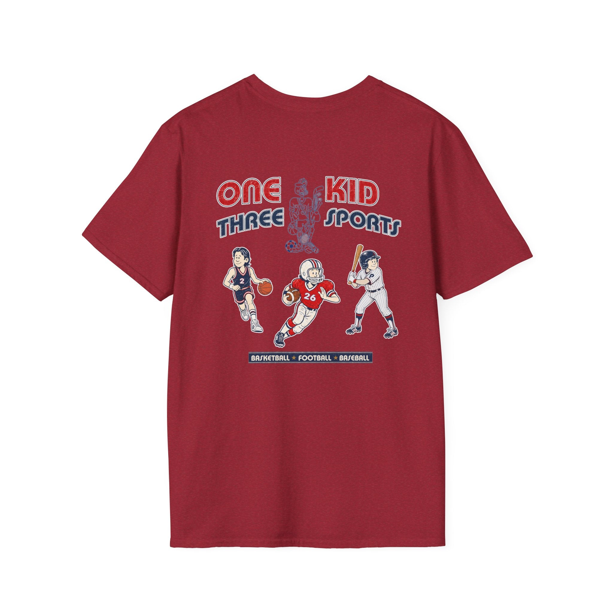 One Kid Three Sports Basketball Football Baseball Pep T-Shirt
