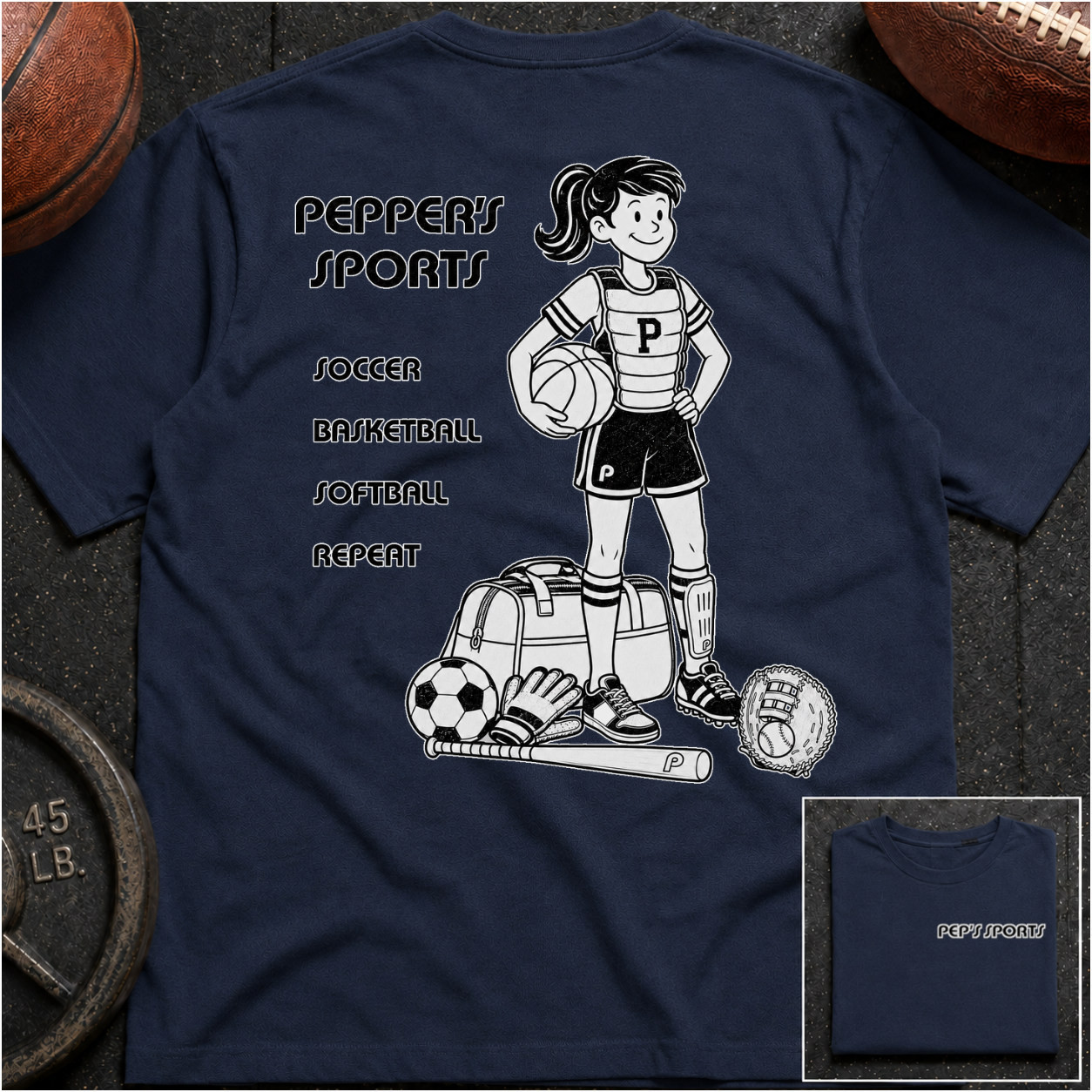 3S Repeat Soccer Basketball Softball Pepper T-Shirt