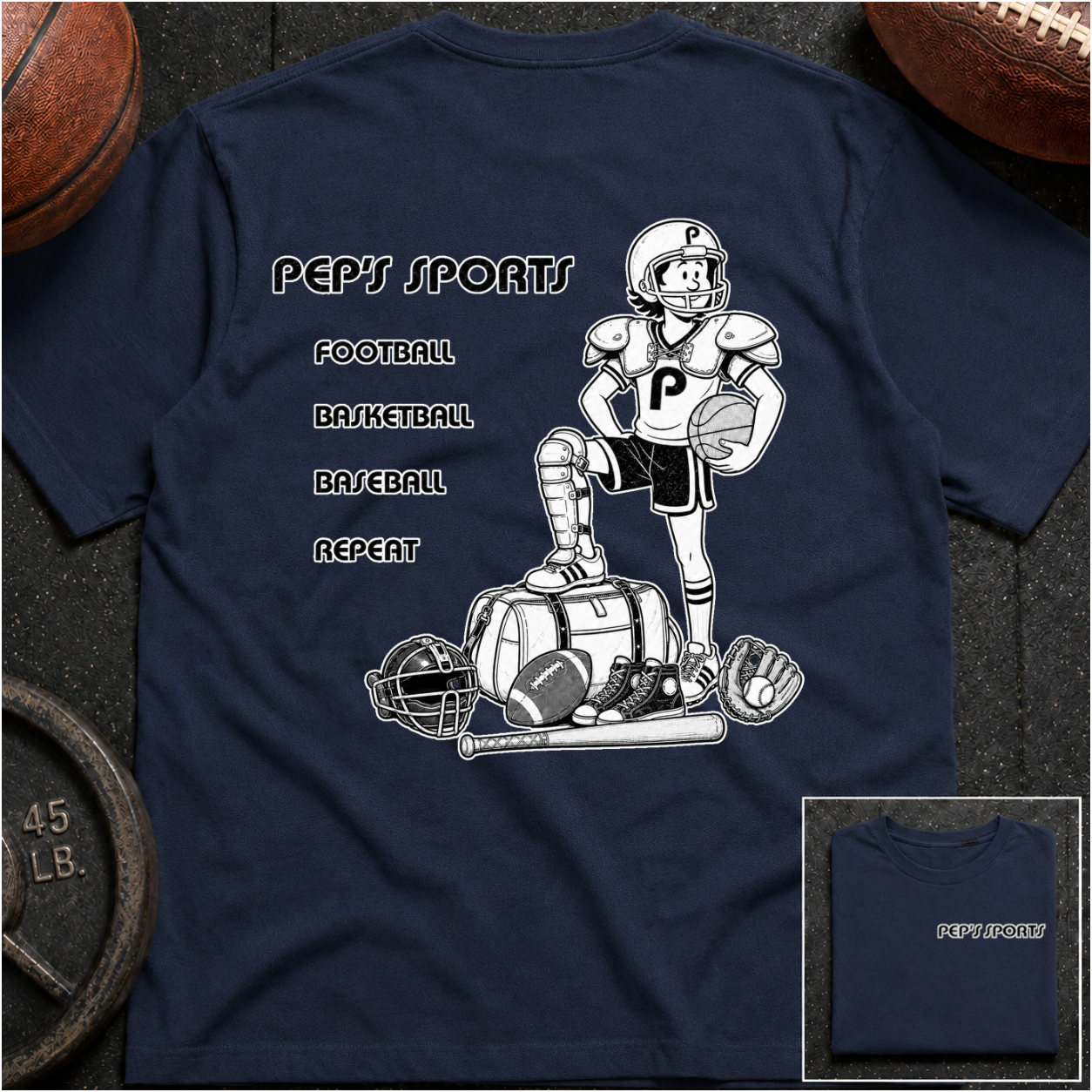 3S Repeat Football Basketball Baseball Pep T-Shirt