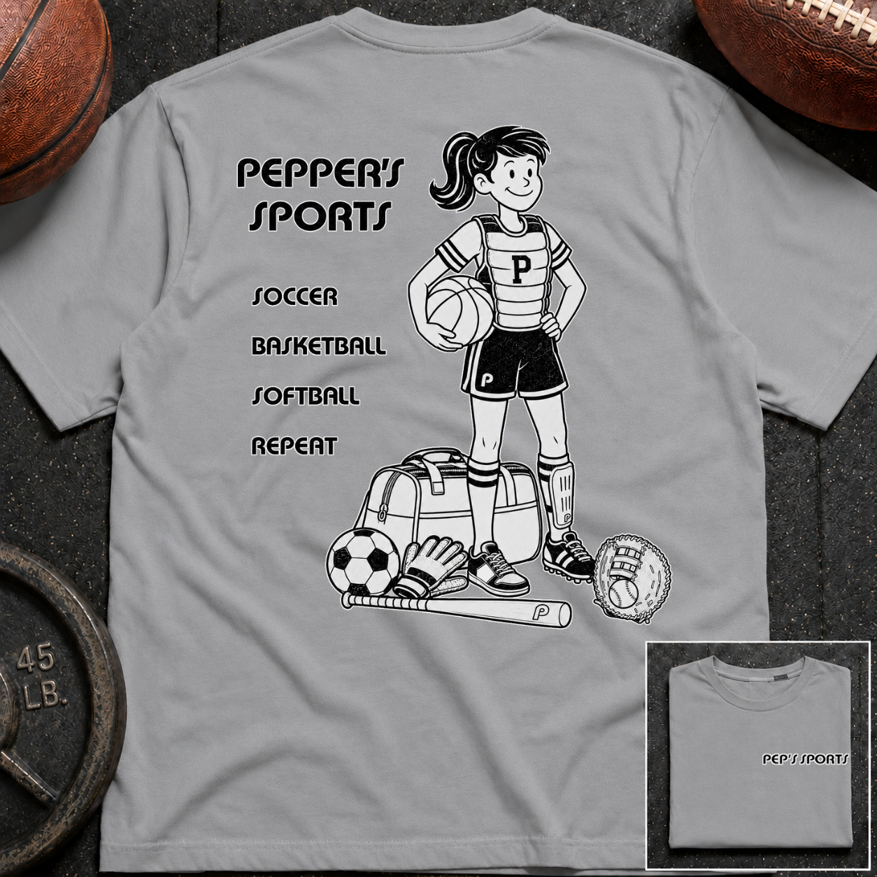 3S Repeat Soccer Basketball Softball Pepper T-Shirt