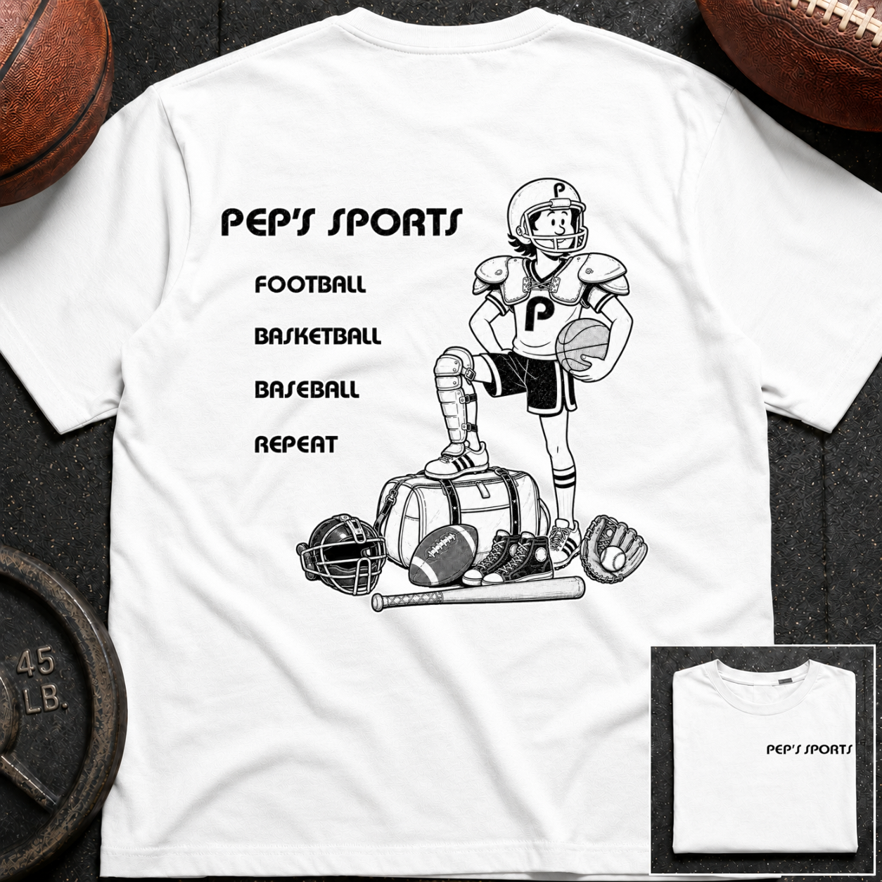 3S Repeat Football Basketball Baseball Pep T-Shirt